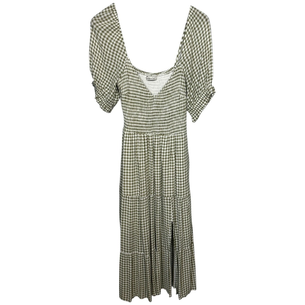 Abercrombie & Fitch Olive Green Gingham Maxi Dress